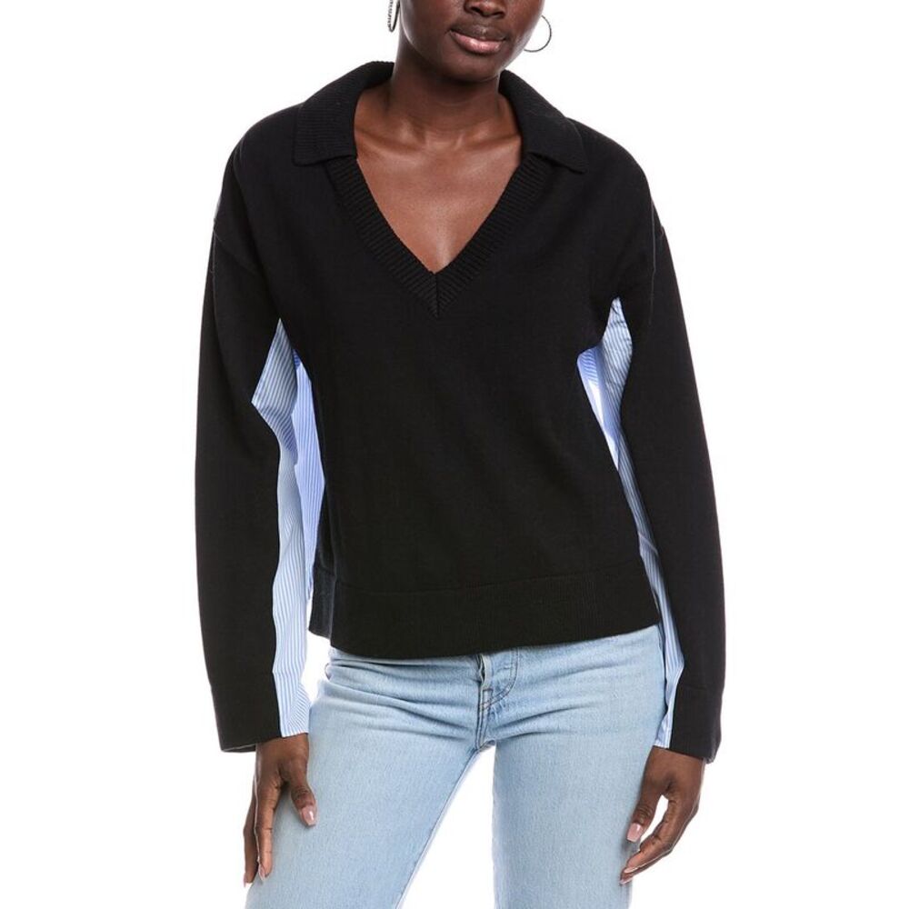 Naadam Womens  Mixed Media Cashmere-Blend Sweater, Black